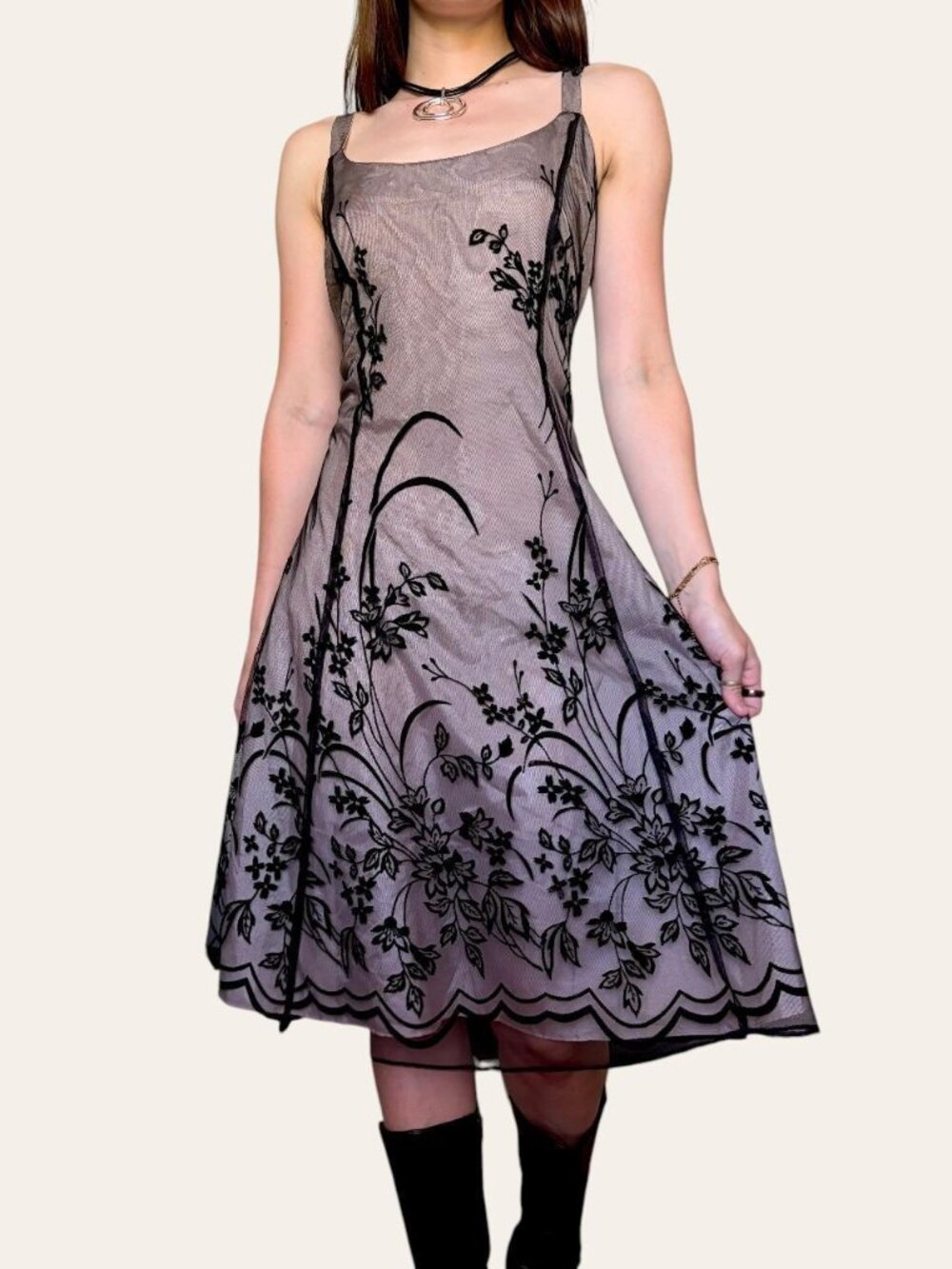 Dressbarn 2000s/2010s blush/black mesh dark fairy semi-formal dress Medium - Picture 3 of 8